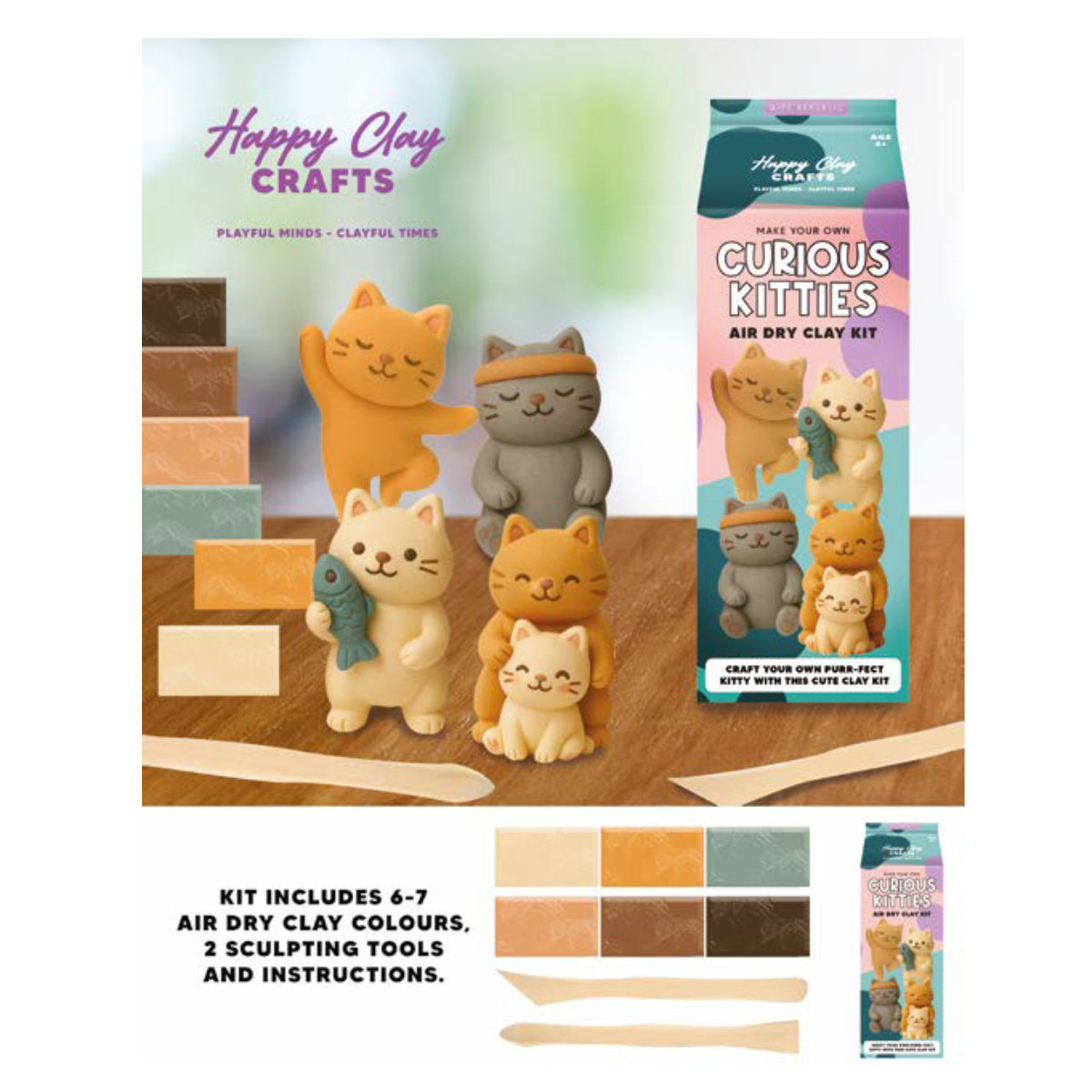 Gift Republic - Curious Kitties Air Dry Clay Kit