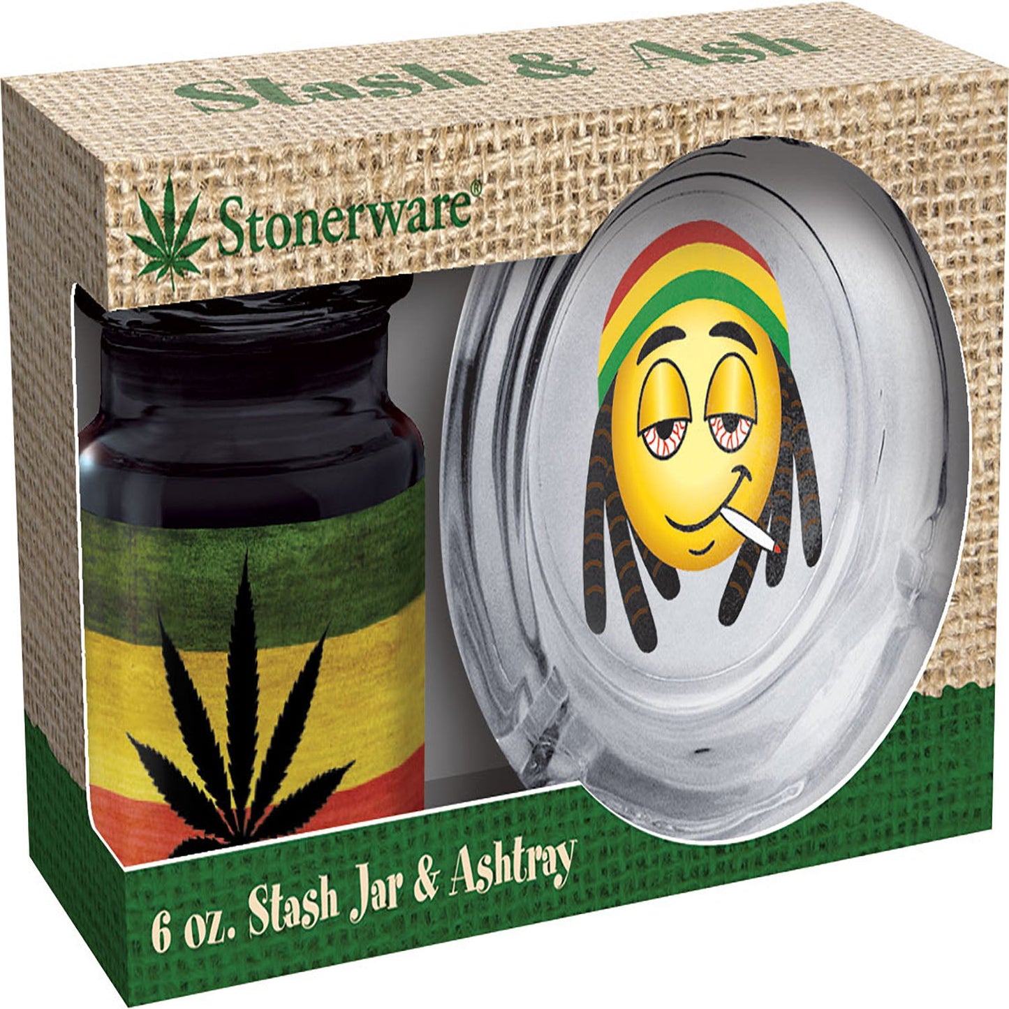 Stonerware - Rasta Flag Leaf Emoticon Stash & Ash Combo