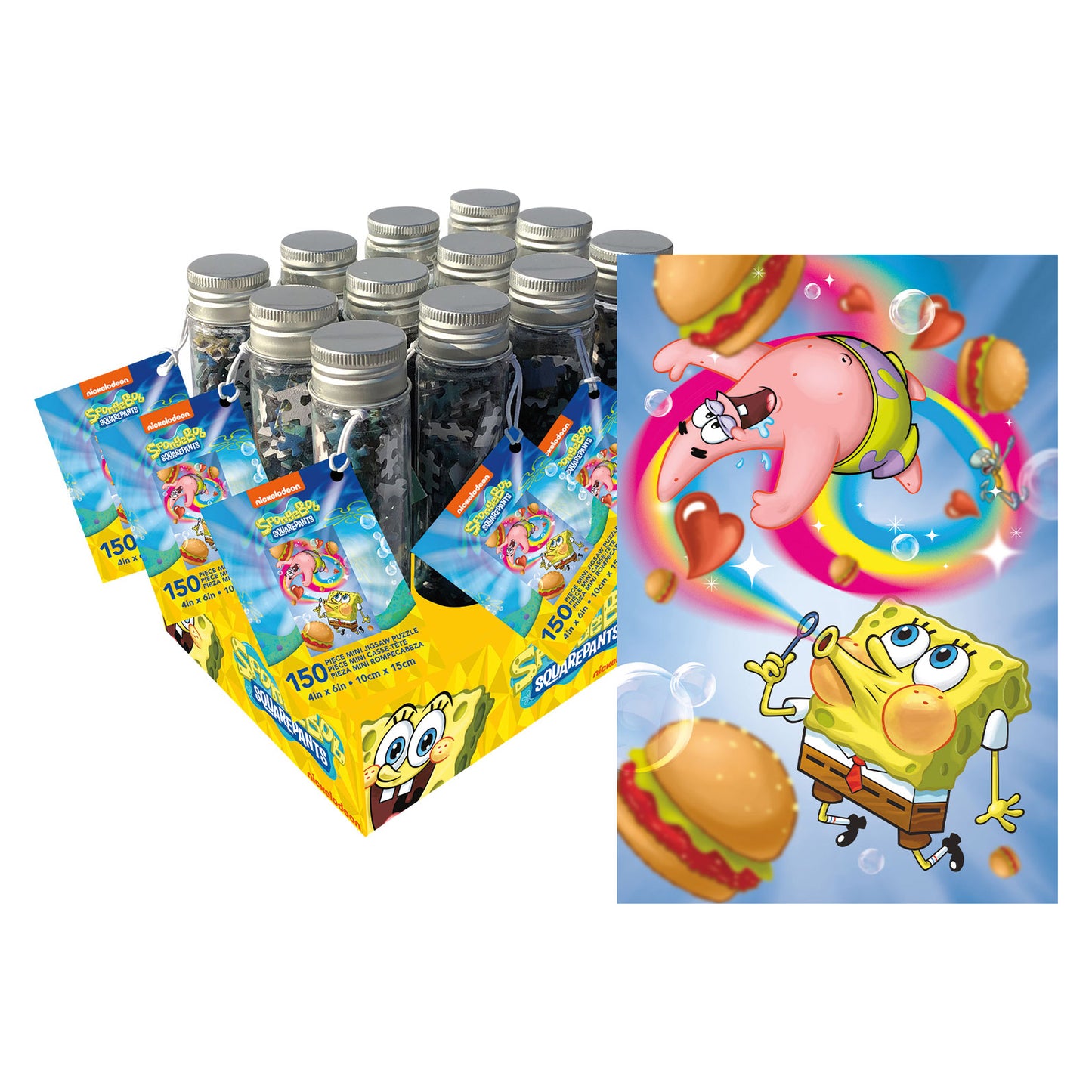 12 Unit Spongebob Squarepants 150pc Tube Puzzle Counter Display