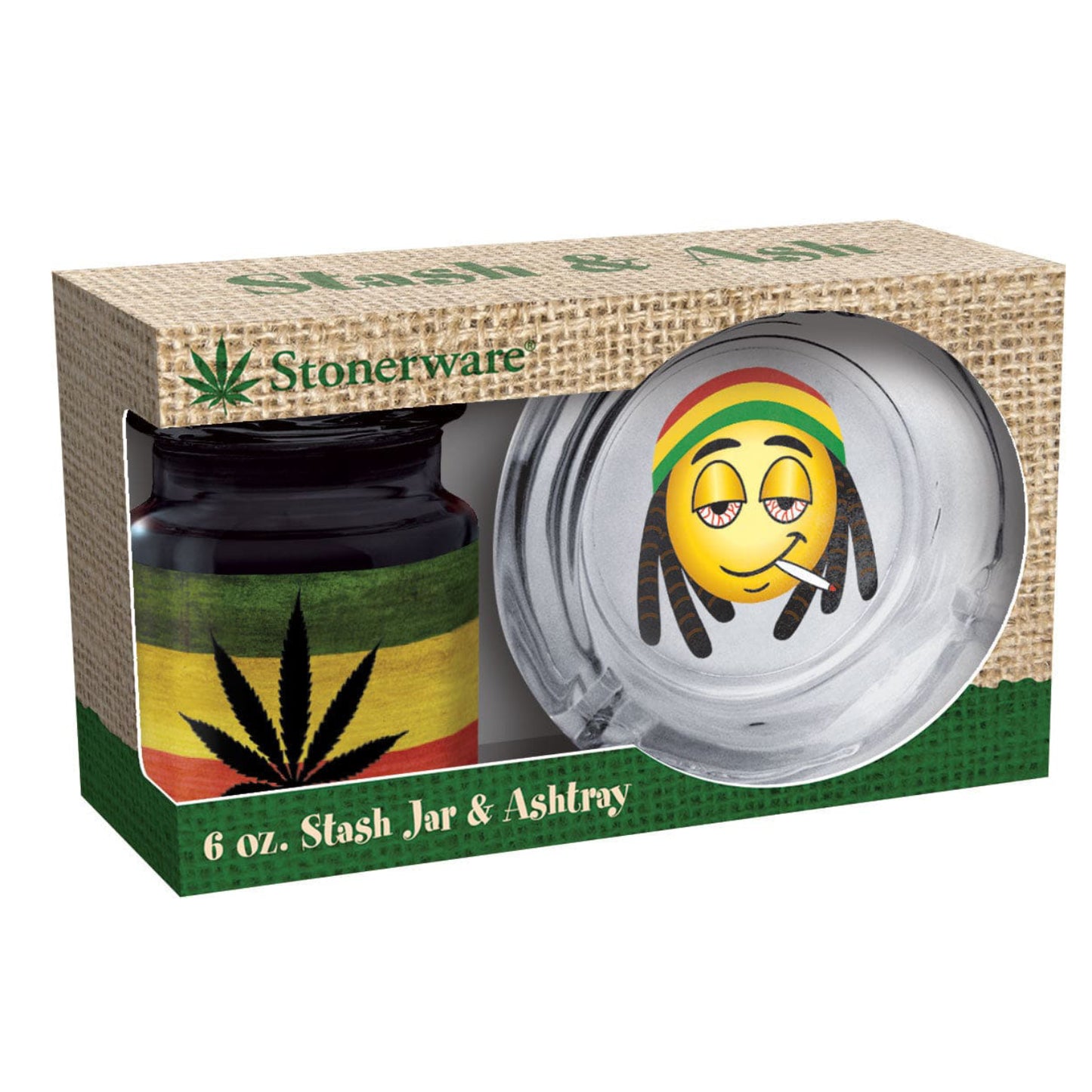 Stonerware - Rasta Flag Leaf Emoticon Stash & Ash Combo