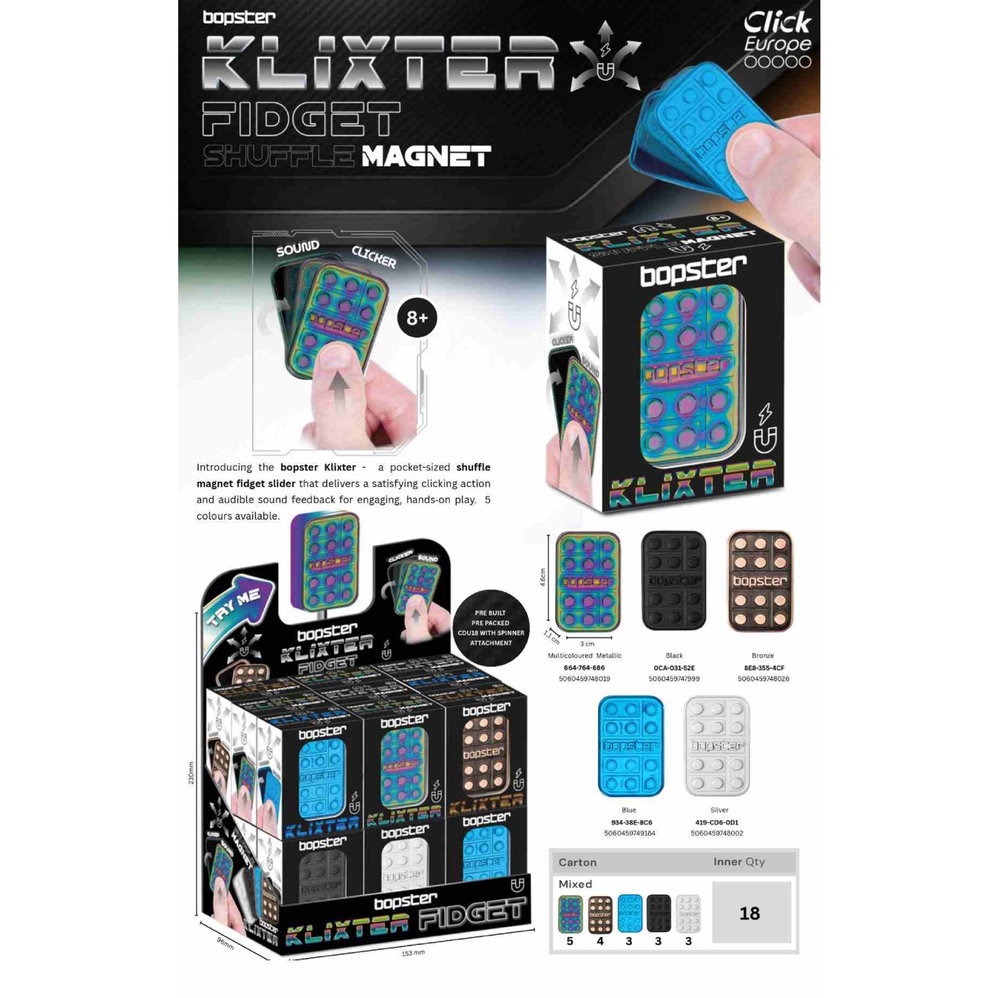 Bopster - Klixter Metal Fidget Domino