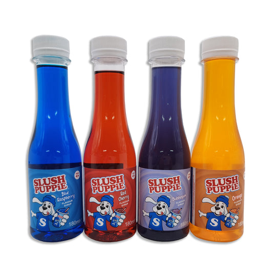 Slush Puppie - 4 Pack Syrup (Blue Raspberry, Cherry, Bubblegum, Orange (4x180mL))