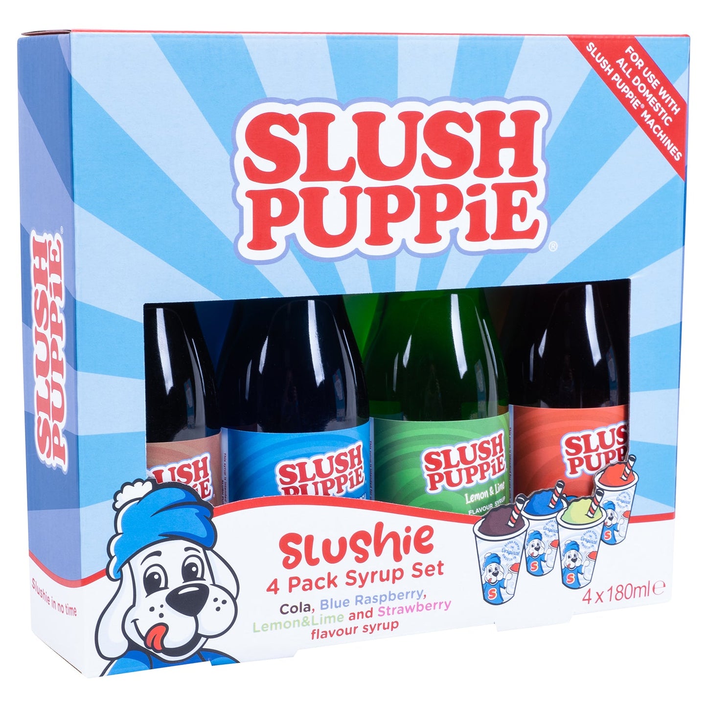 Slush Puppie - 4 Pack Syrup (Blue Raspberry, Strawberry, Cola, Lemon and Lime (4x180ml))