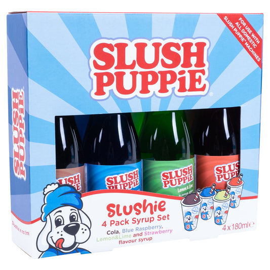 Slush Puppie - 4 Pack Syrup (Blue Raspberry, Strawberry, Cola, Lemon and Lime (4x180ml))