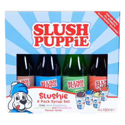 Slush Puppie - 4 Pack Syrup (Blue Raspberry, Strawberry, Cola, Lemon and Lime (4x180ml))