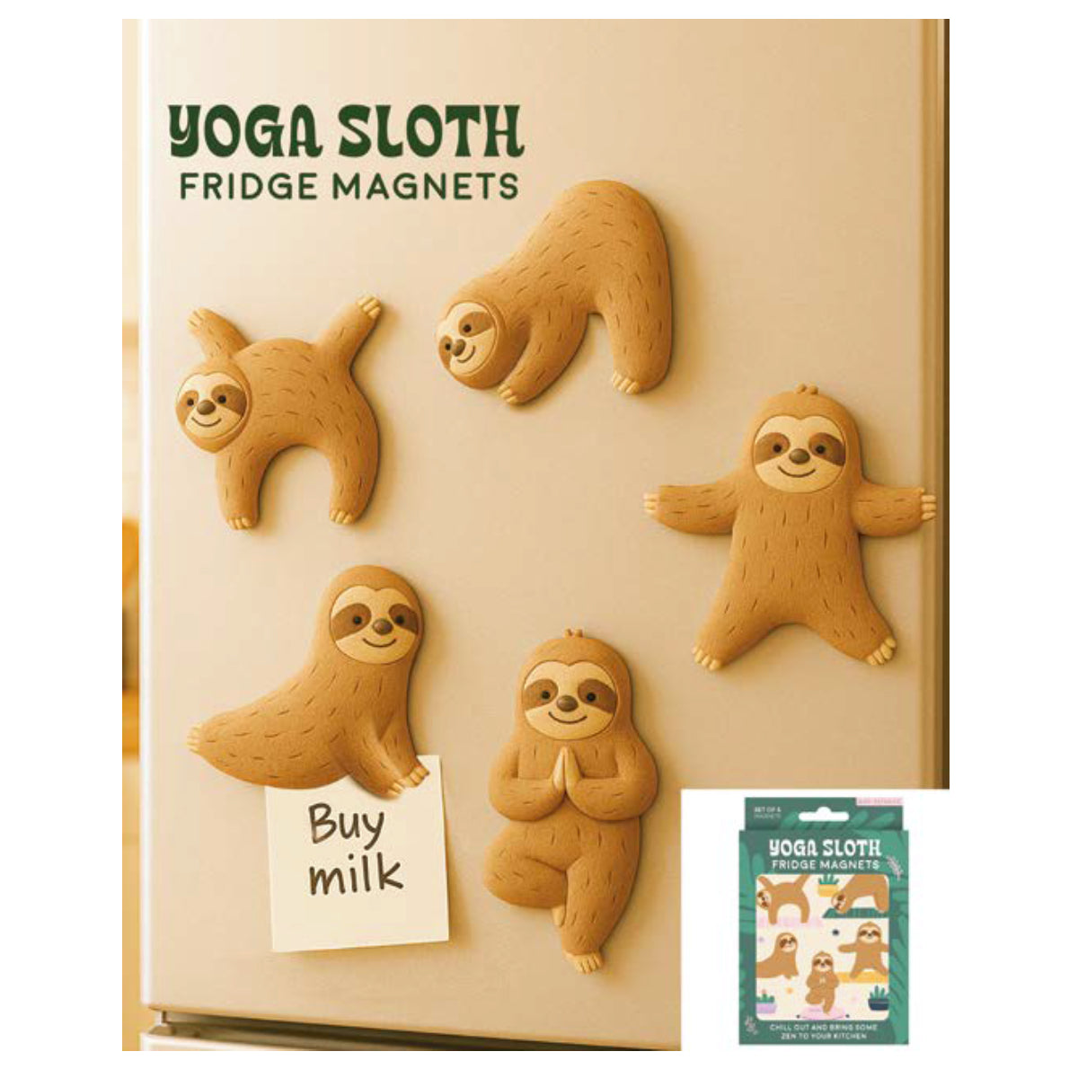 Gift Republic - Yoga Sloth Fridge Magnets