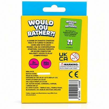 Let's Replay - Would you Rather? Mini Card Game (50 Cards)