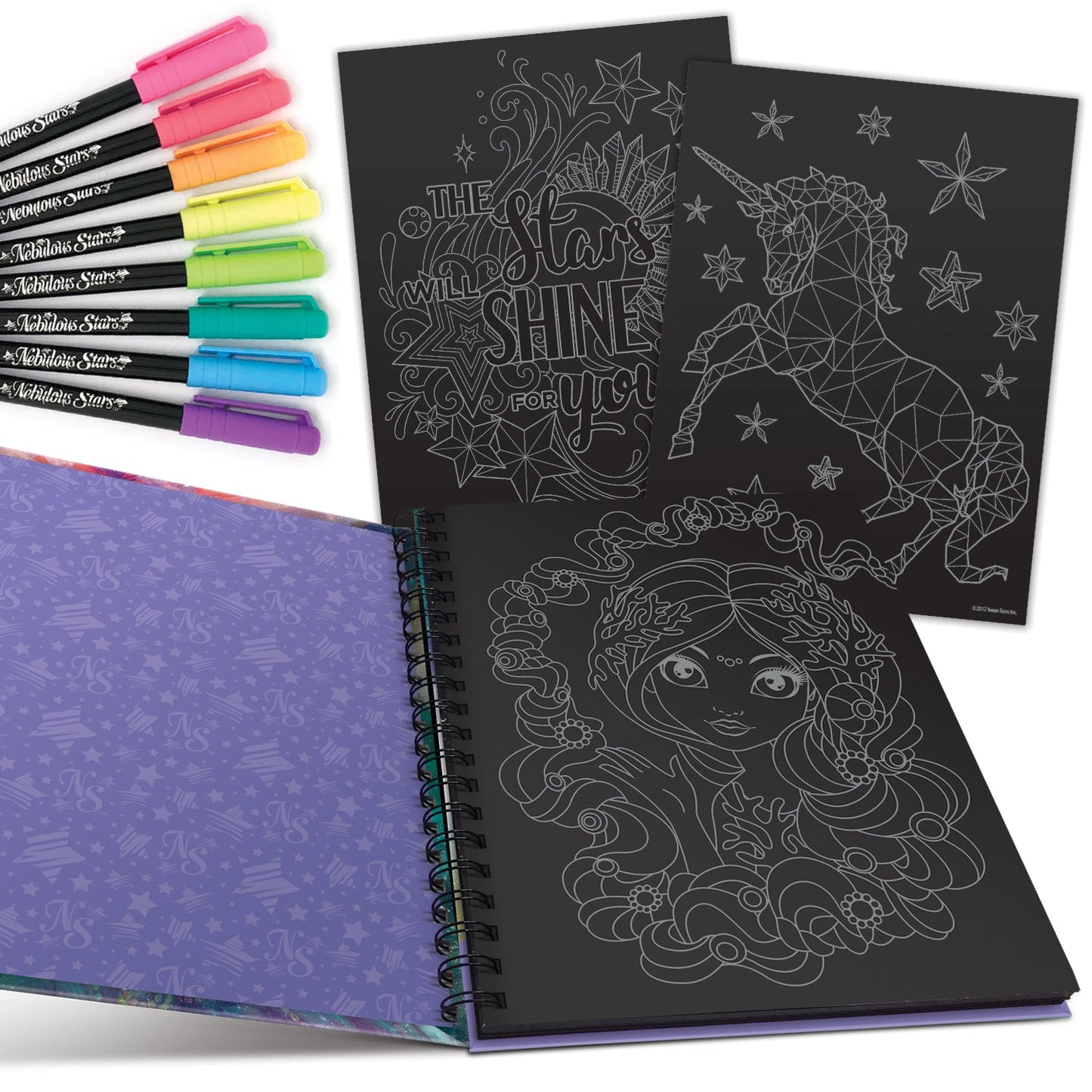 Black Pages Coloring Book - Coralia (Neon Pens)