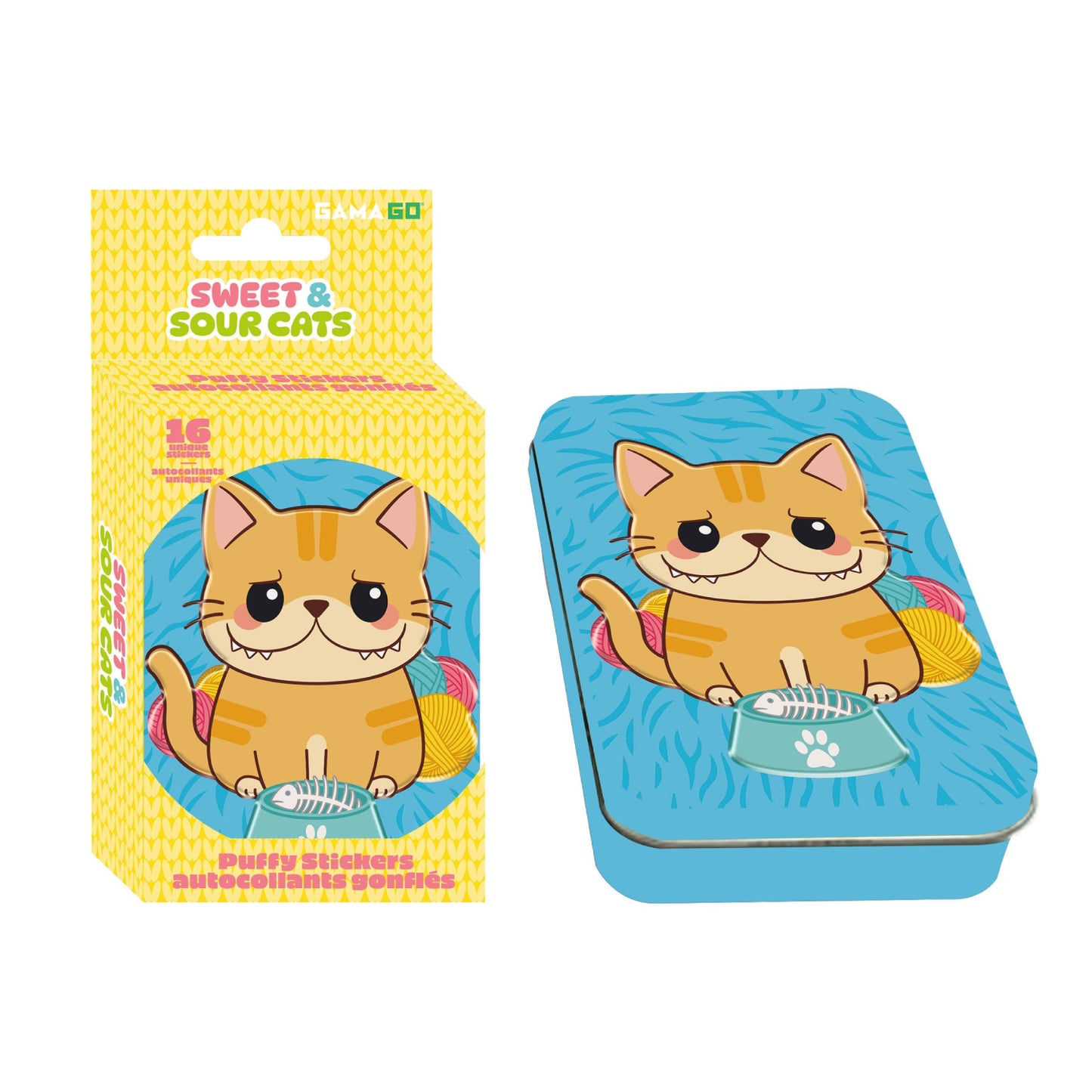GamaGo - Sweet & Sour Cat Puffy Stickers in Embossed Tin (PDQ)