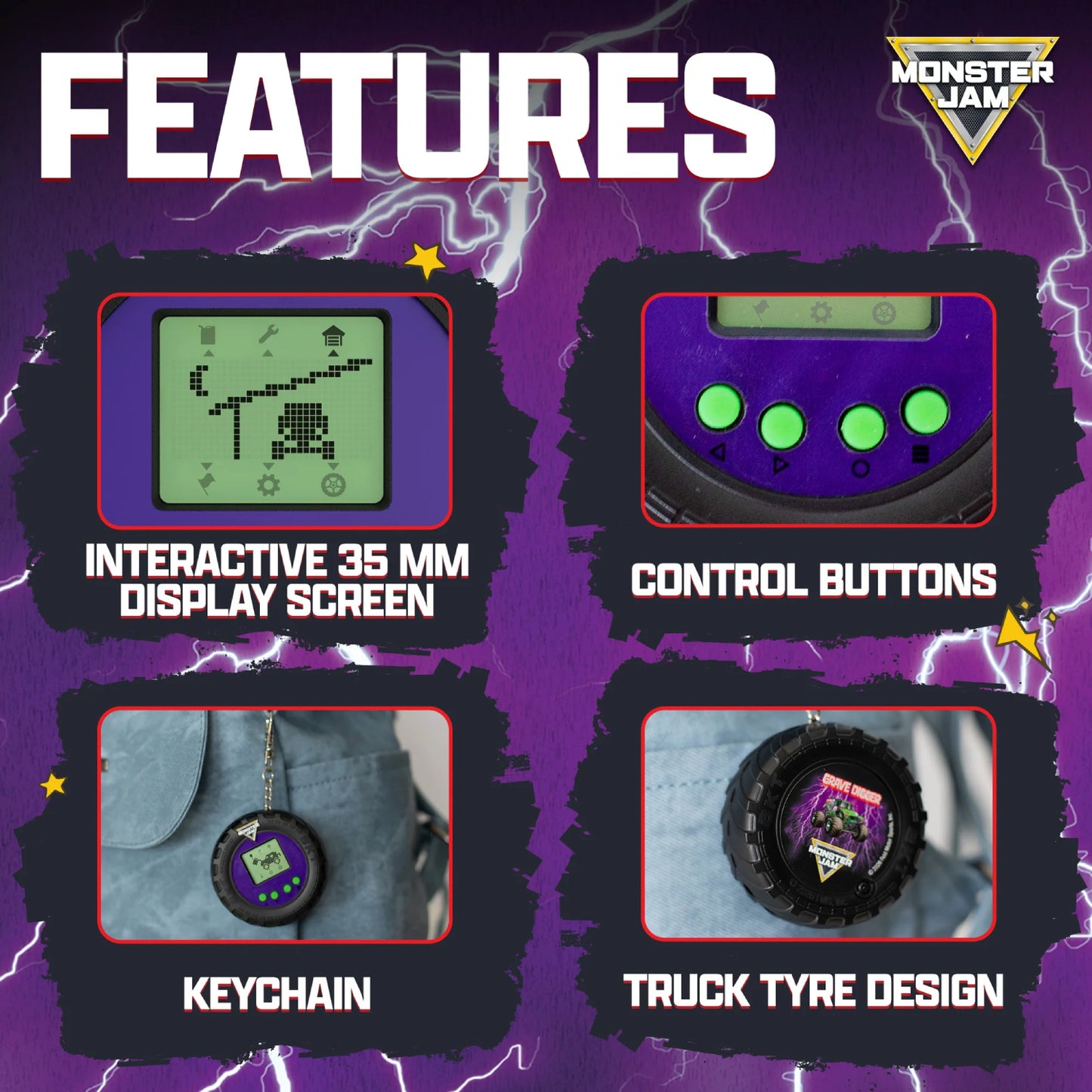 Monster Jam Digital Truck Keyring Game - Grave Digger